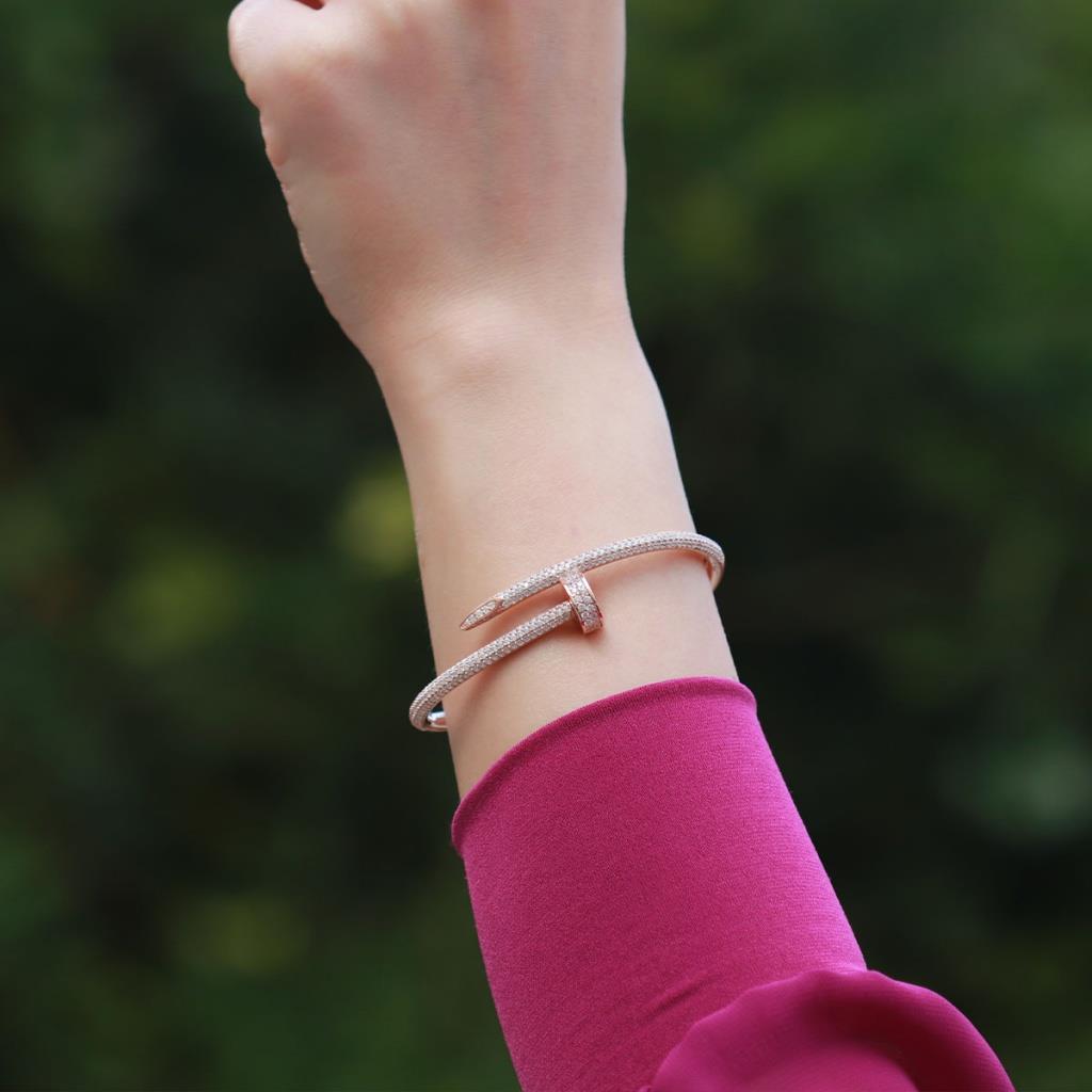 Crtr Çivi Model Zirkon Taşlı Rose Gold Kaplama Gümüş Bileklik