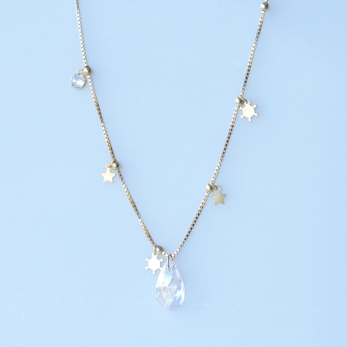 Damla Taşlı Gold Kaplama Trend Gümüş Kolye