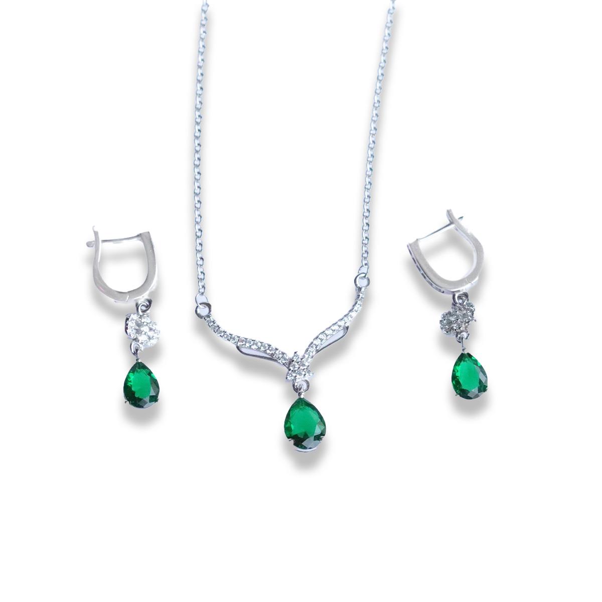 Damla Yeşil Zirkon Taşlı Gümüş Set