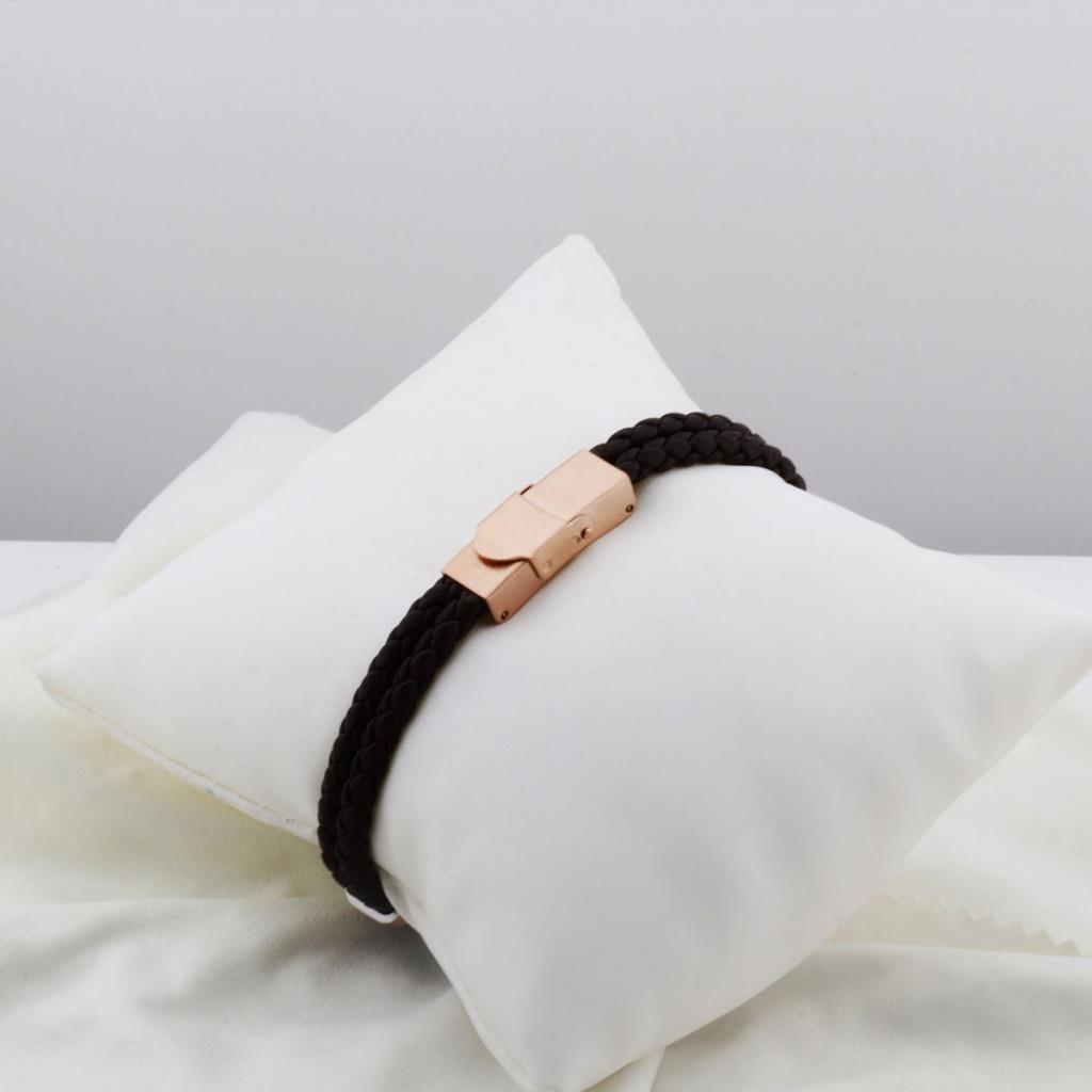 Deniz Çapa Figürlü Rose Gold Kaplama Deri Erkek Çelik Bileklik
