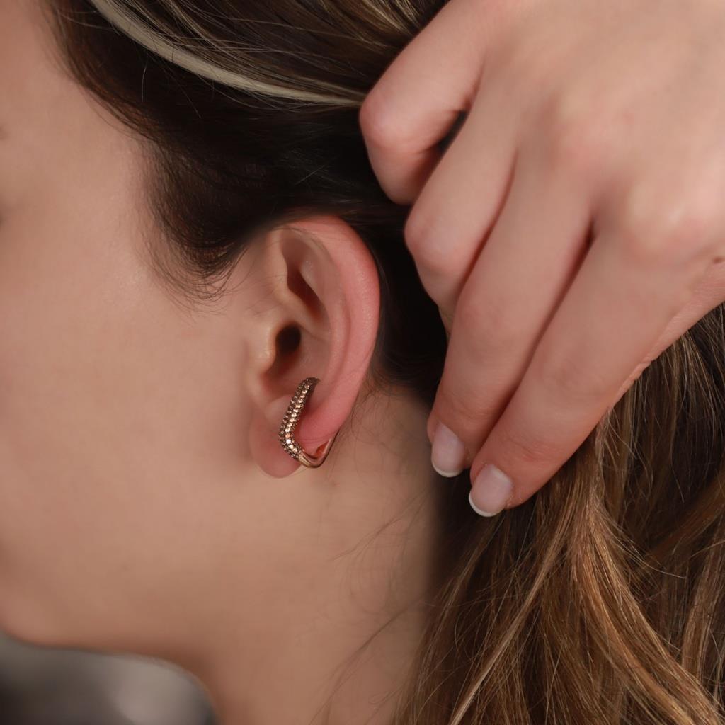 Dikdörtgen Sarı Zirkon Taşlı Rose Gold Kaplama Gümüş Kıkırdak Küpe