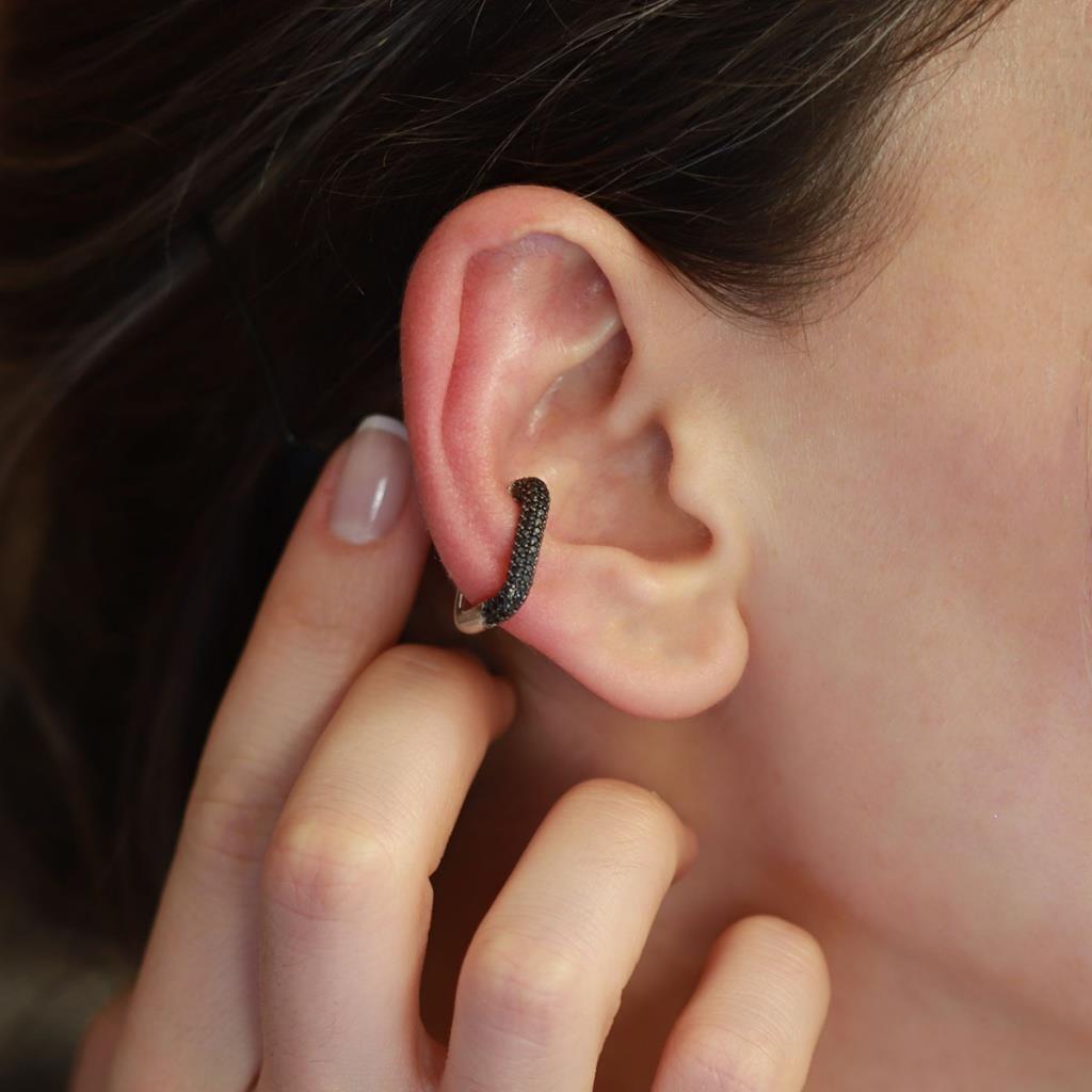 Dikdörtgen Siyah Zirkon Taşlı Rose Gold Kaplama Gümüş Kıkırdak Küpe