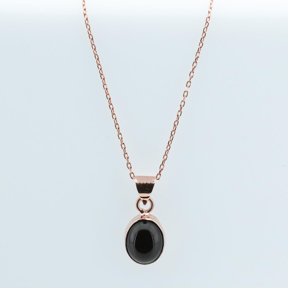 Doğal Onix Taş Rose Gold Kaplama Gümüş Kolye