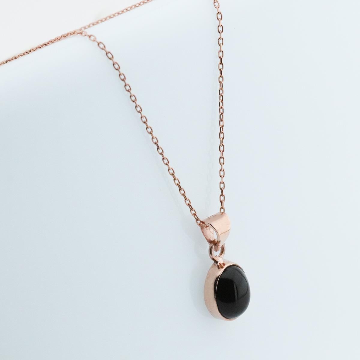 Doğal Onix Taş Rose Gold Kaplama Gümüş Kolye