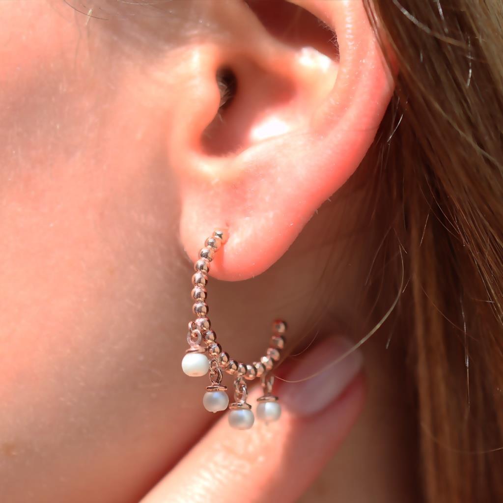 Dorika Model Rose Gold Kaplama İnci Gümüş Küpe