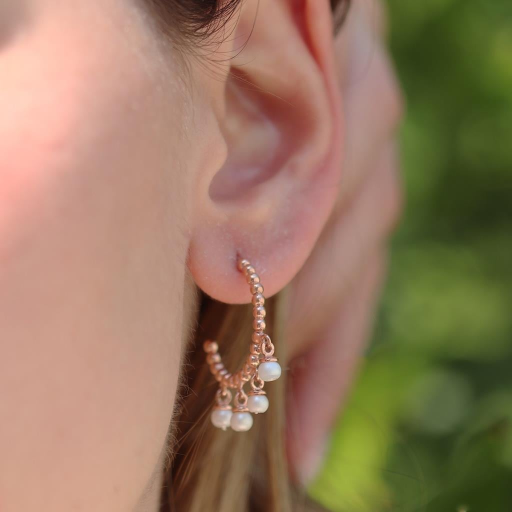 Dorika Model Rose Gold Kaplama İnci Gümüş Küpe
