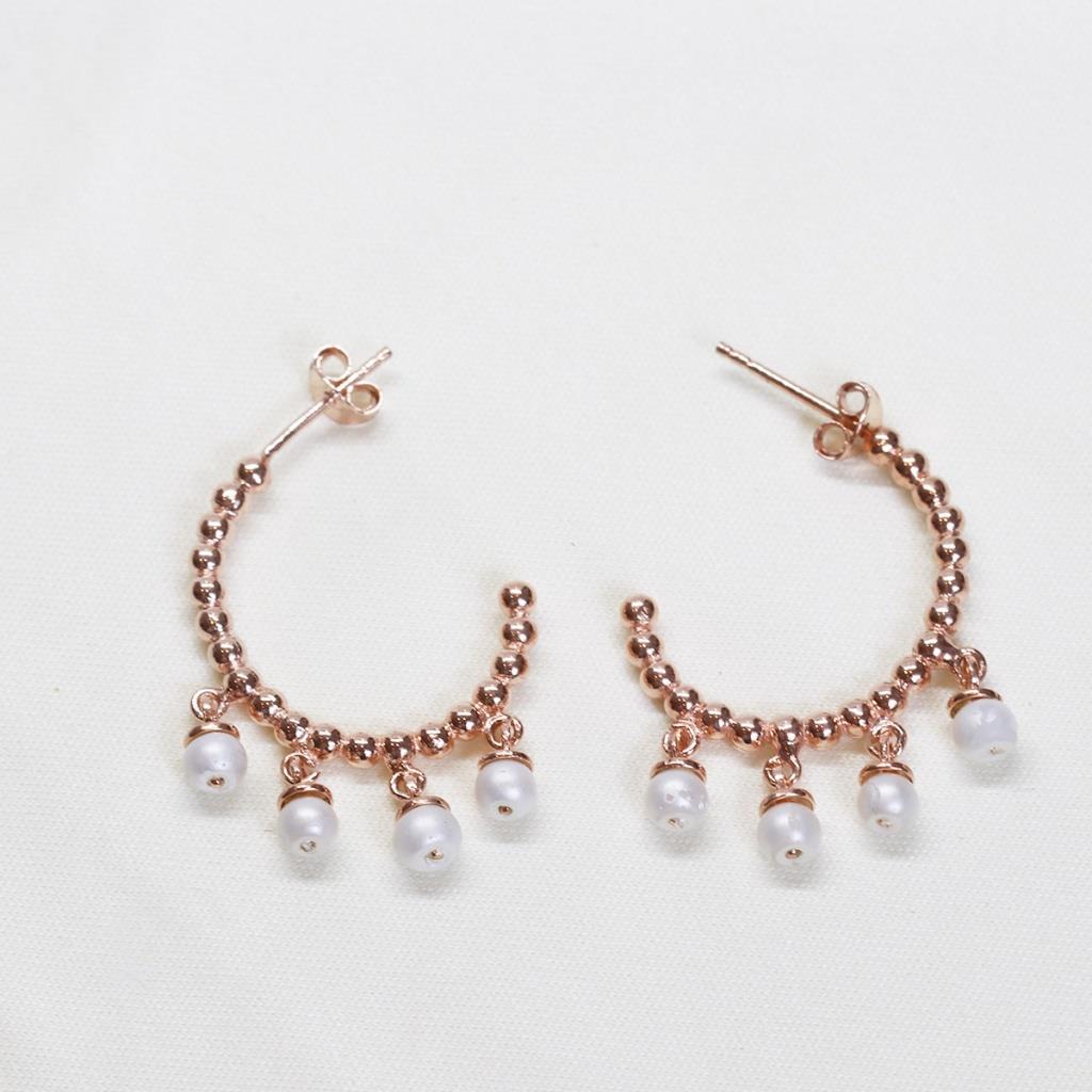 Dorika Model Rose Gold Kaplama İnci Gümüş Küpe