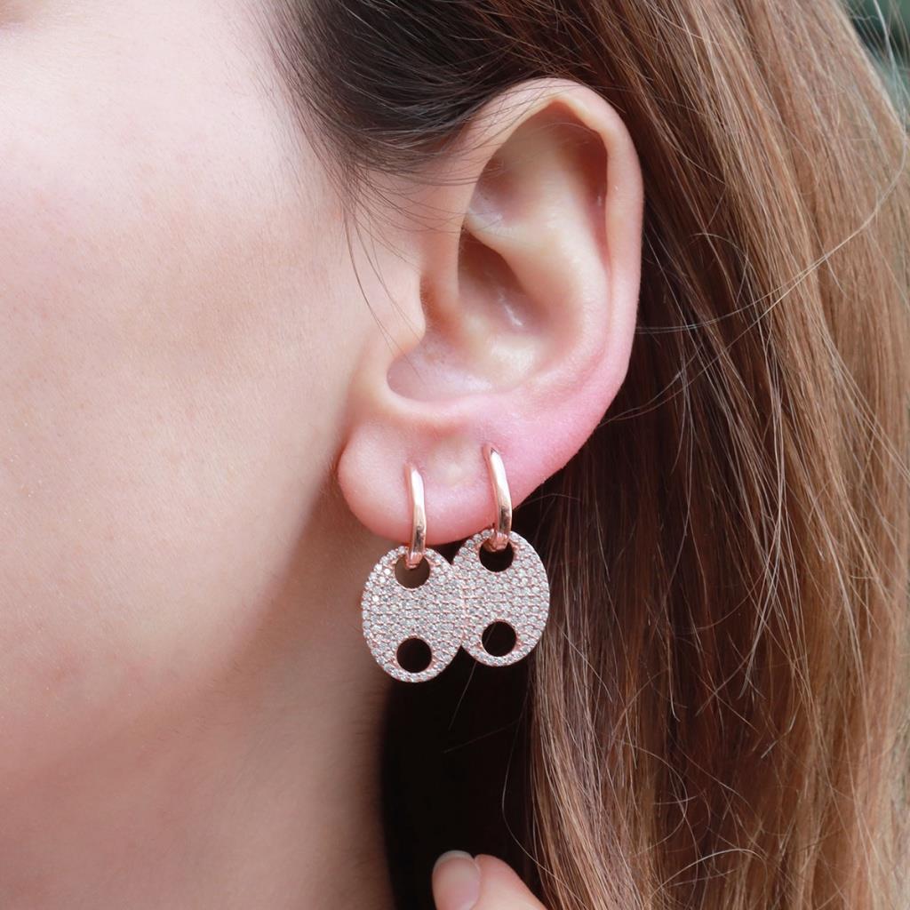 Düğme Modeli Zirkon Taşlı Rose Gold Kaplama Gümüş Set