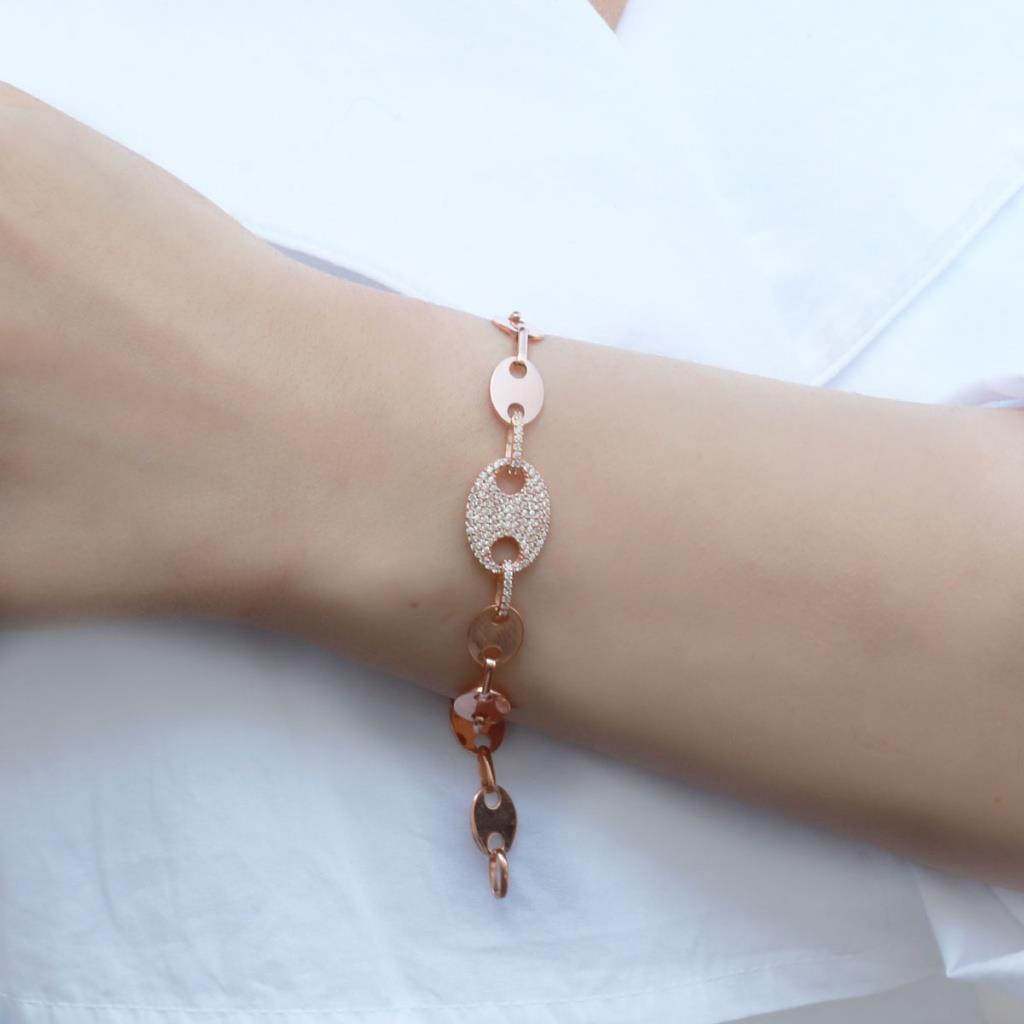 Düğme Modeli Zirkon Taşlı Rose Gold Kaplama Gümüş Set