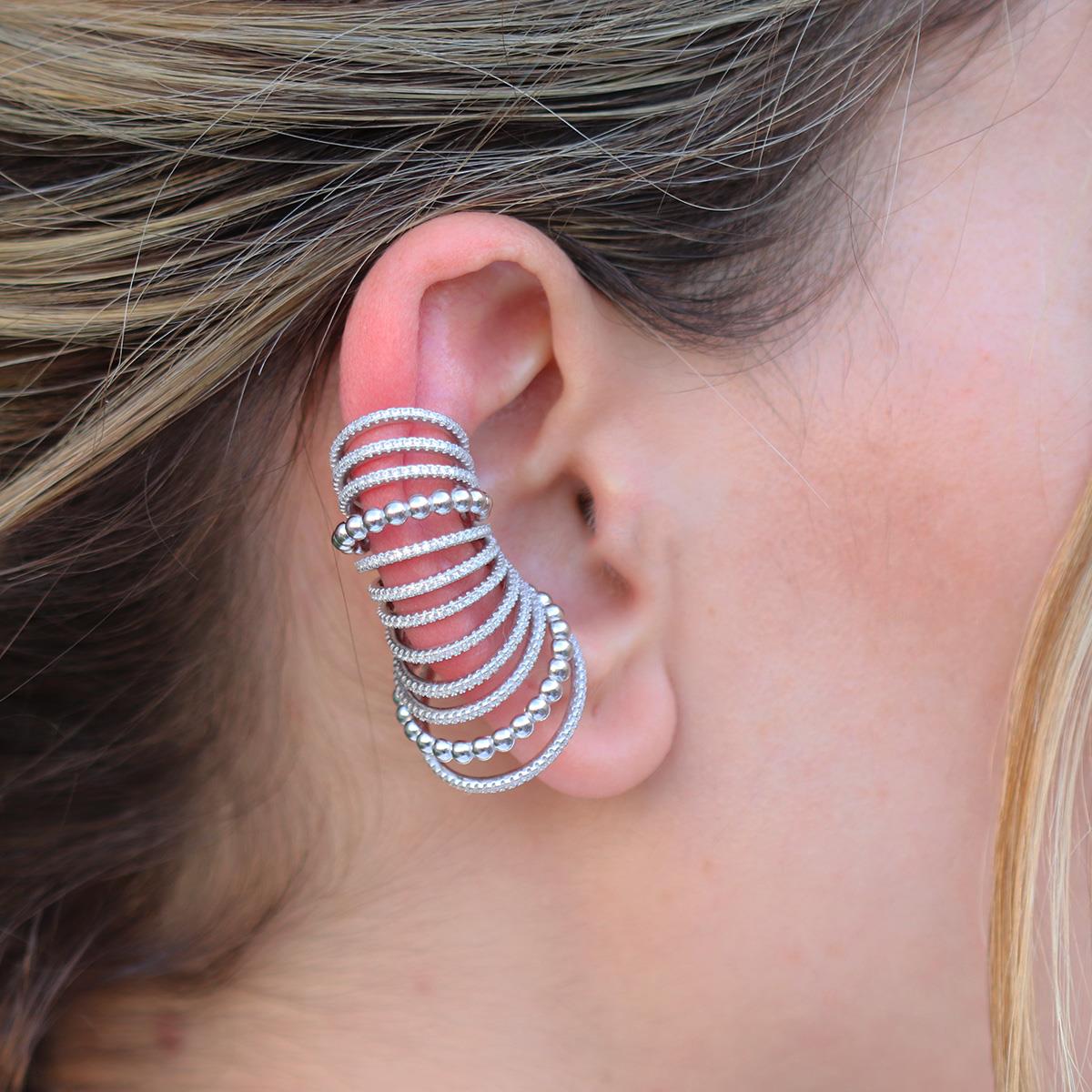 Ear Cuff Zirkon Taşlı Rodyum Kaplama Gümüş Küpe