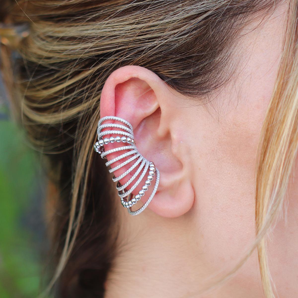Ear Cuff Zirkon Taşlı Rodyum Kaplama Gümüş Küpe