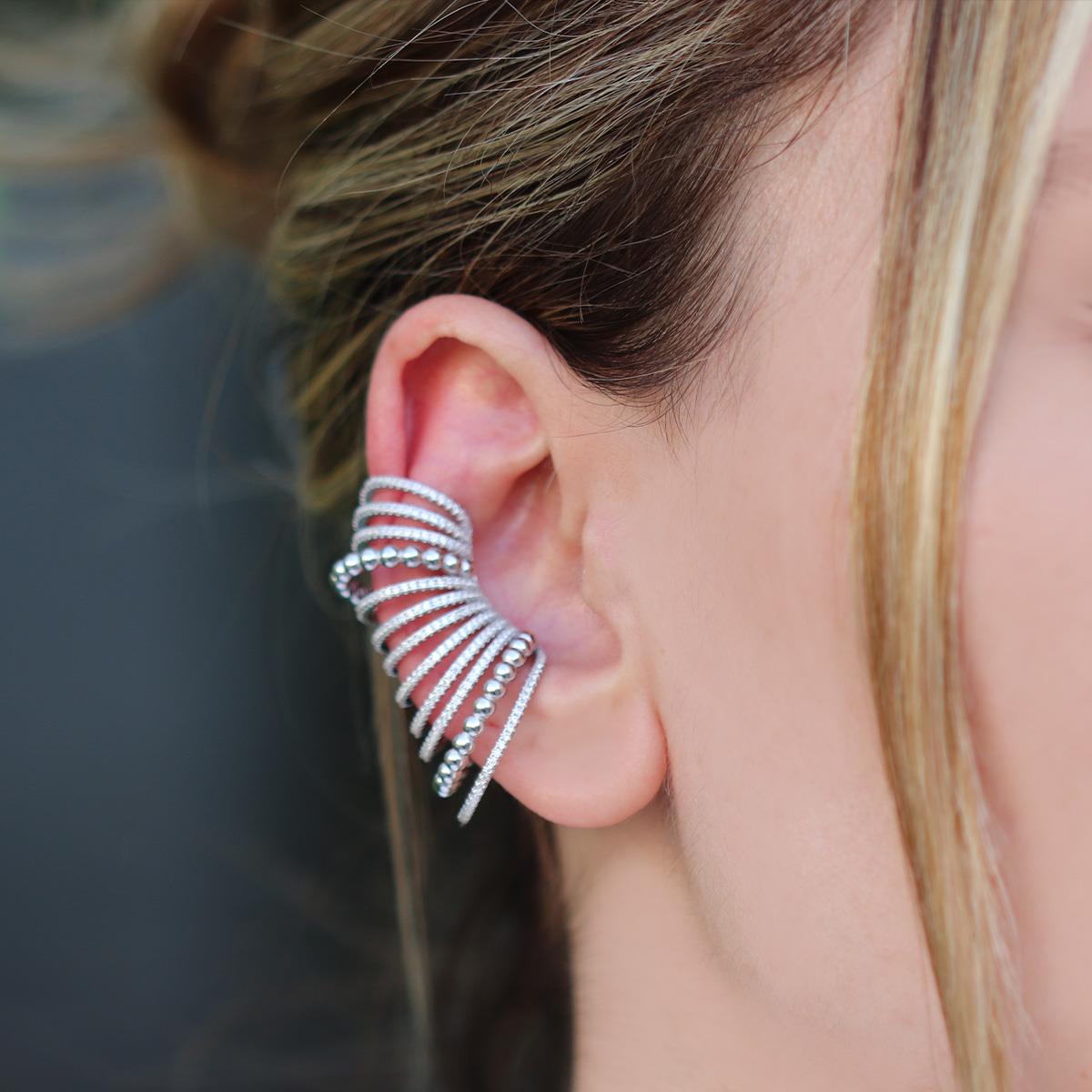 Ear Cuff Zirkon Taşlı Rodyum Kaplama Gümüş Küpe