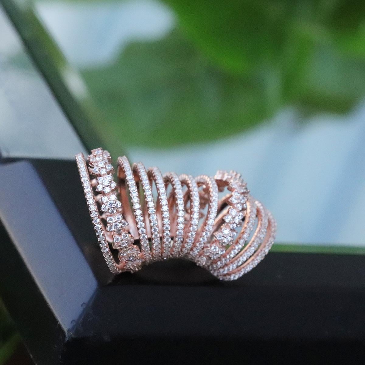 Ear Cuff Zirkon Taşlı Rose Gold Kaplama Çiçek Gümüş Küpe