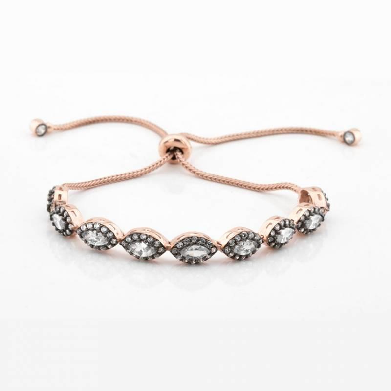 Elmas Montür Rose Gold Kaplama Zirkon Taşlı Asansörlü Gümüş Bileklik