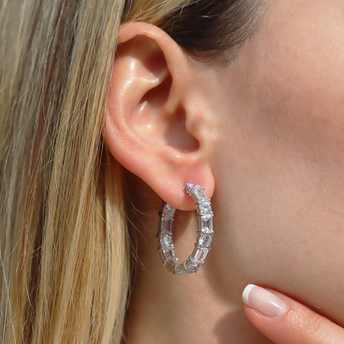 Emerald Taşlı Halka Gümüş Küpe