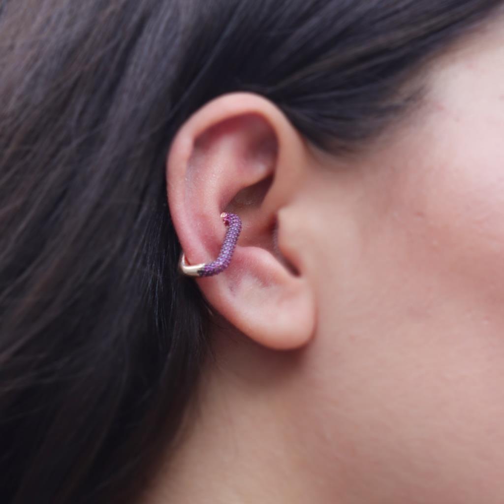 Fuşya Renkli Zirkon Rose Gold Kaplama Gümüş Kıkırdak Küpe