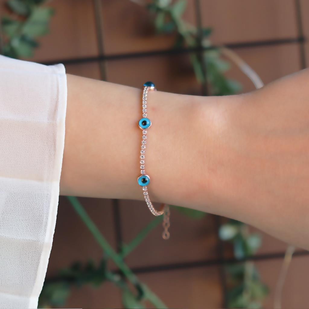 Göz Figürlü Zirkon Taşlı Rose Gold Kaplama Su Yolu Bileklik