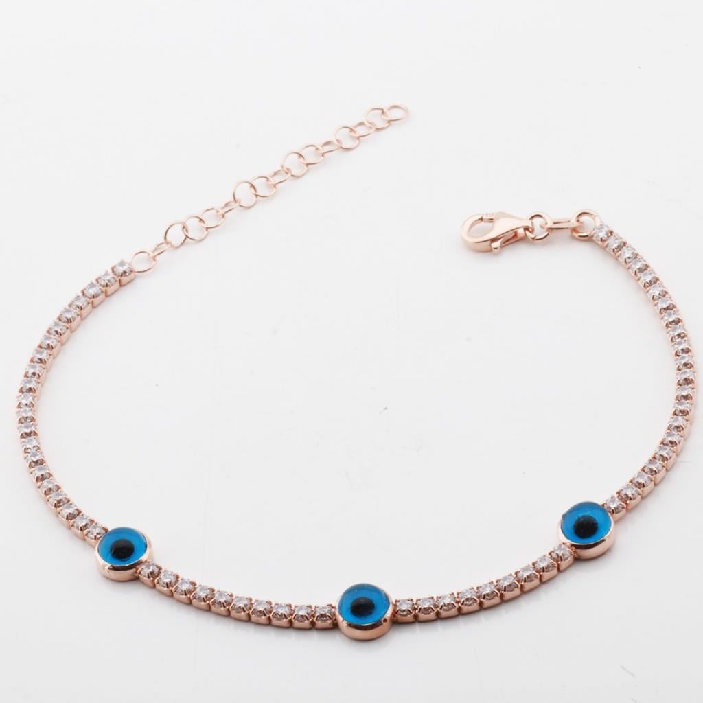 Göz Figürlü Zirkon Taşlı Rose Gold Kaplama Su Yolu Bileklik