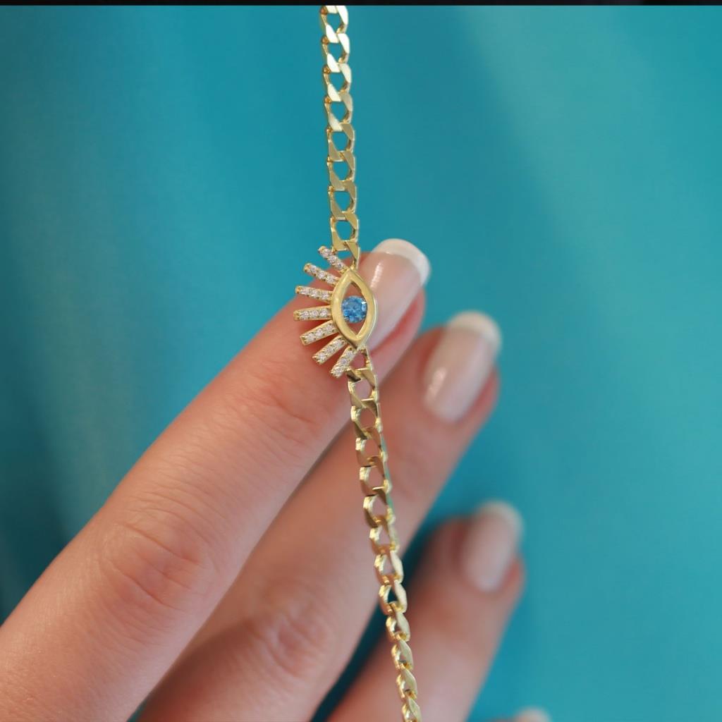 Göz Gurmet Modeli Zirkon Taşlı Gold Kaplama Gümüş Bileklik