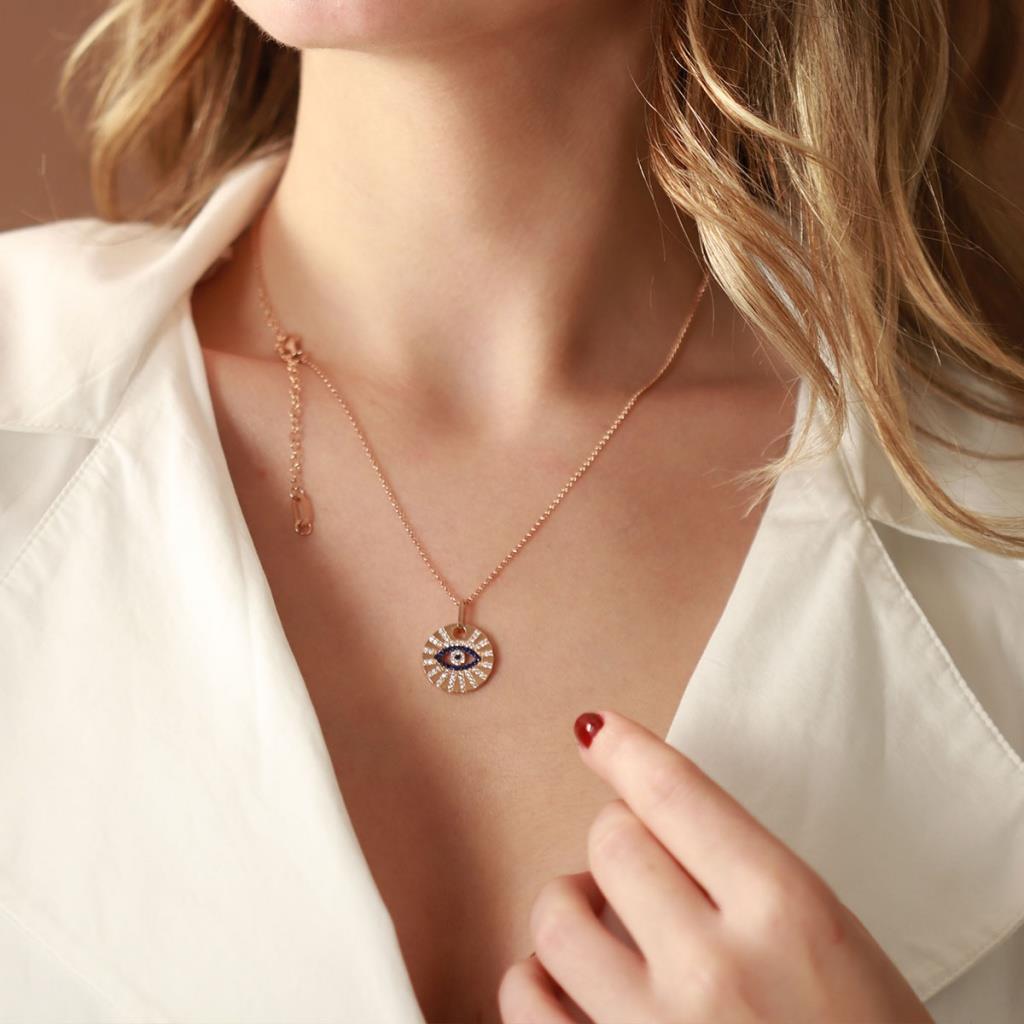 Göz Model Zirkon Taşlı Rose Gold Kaplama Gümüş Kolye