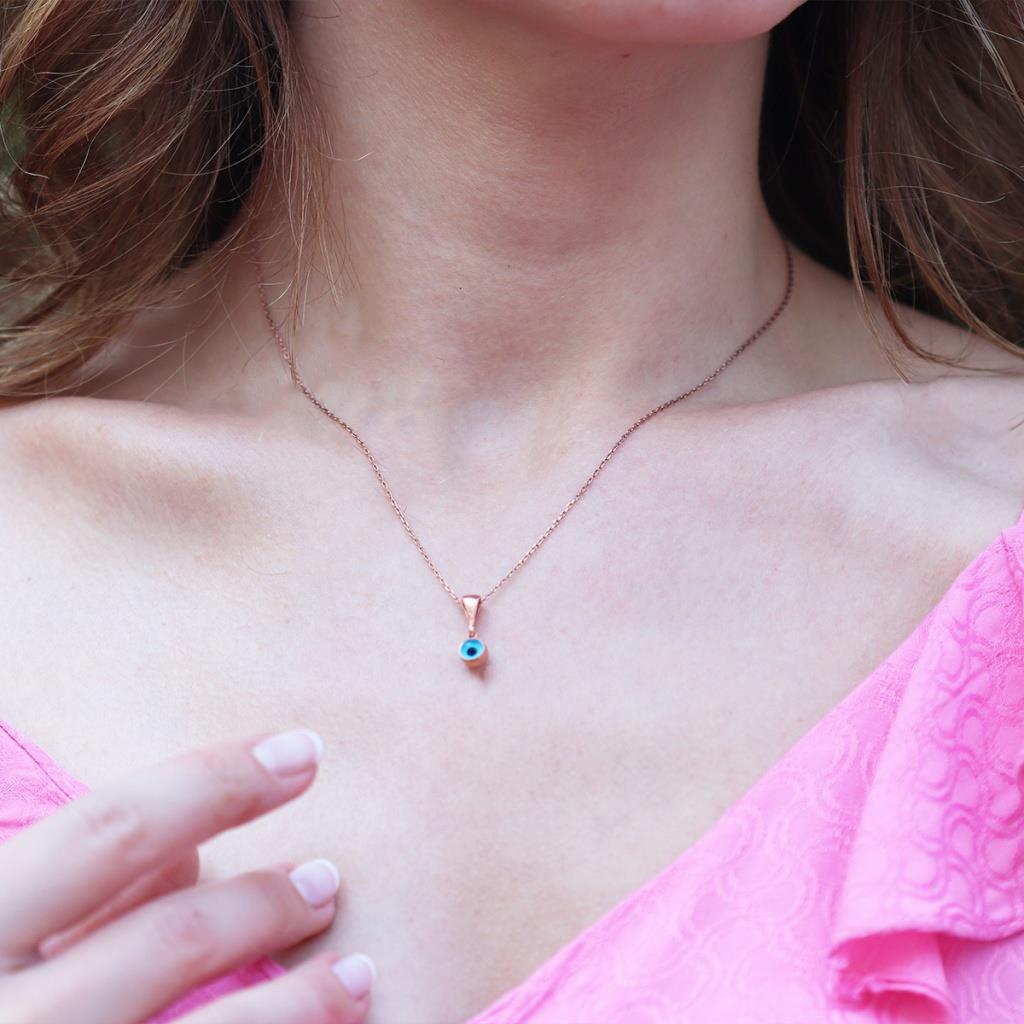Göz Nazar Boncuklu Rose Gold Kaplama Gümüş Kolye