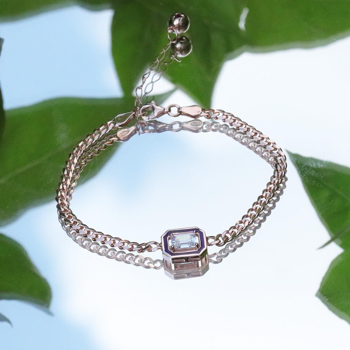Gurmet Zincirli Rose Gold Kaplama İkon Gümüş Bileklik