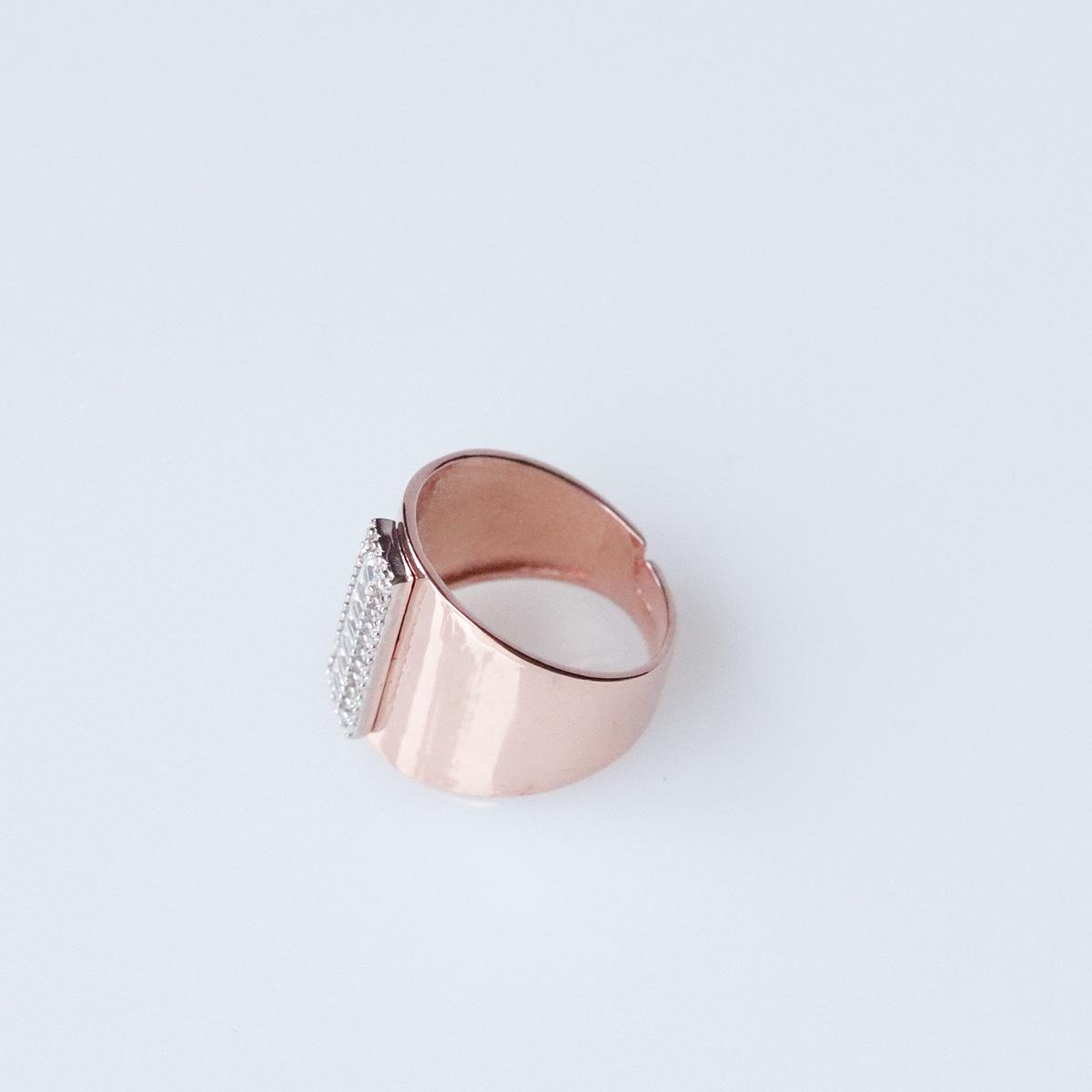 I Harfi Baget Taşlı Rose Gold Kaplama Gümüş Yüzük