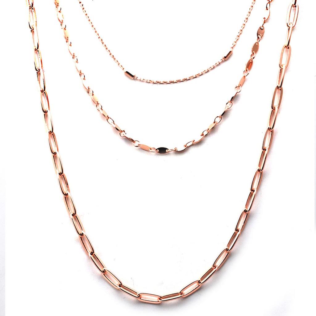 İtalyan Modeli 3 Zincir Rose Gold Taşsız Trend Kolye