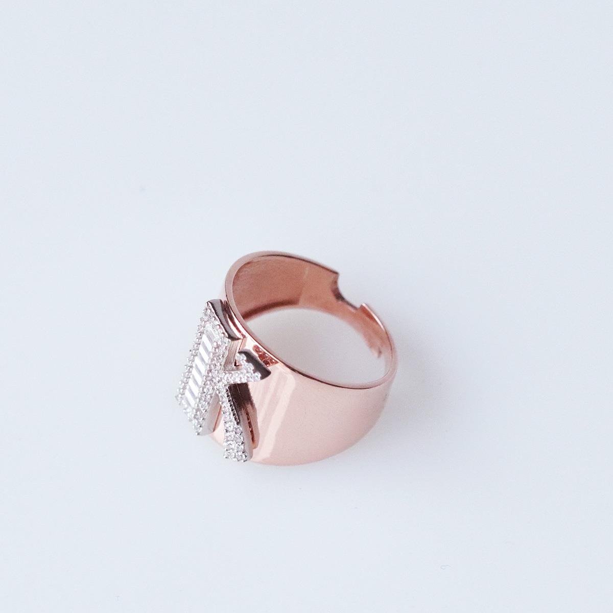 K Harfi Baget Taşlı Rose Gold Kaplama Gümüş Yüzük