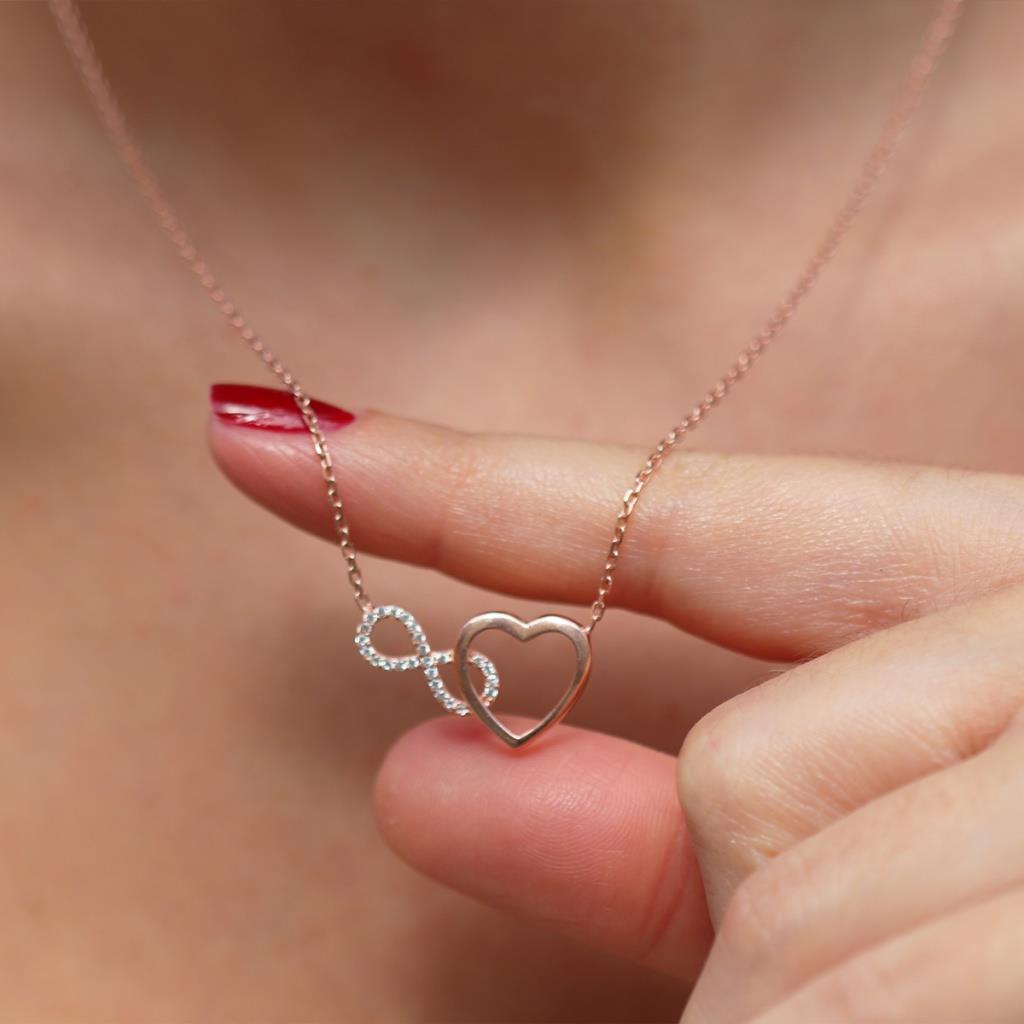Kalp Sonsuzluk Rose Gold Kaplama Gümüş Kolye