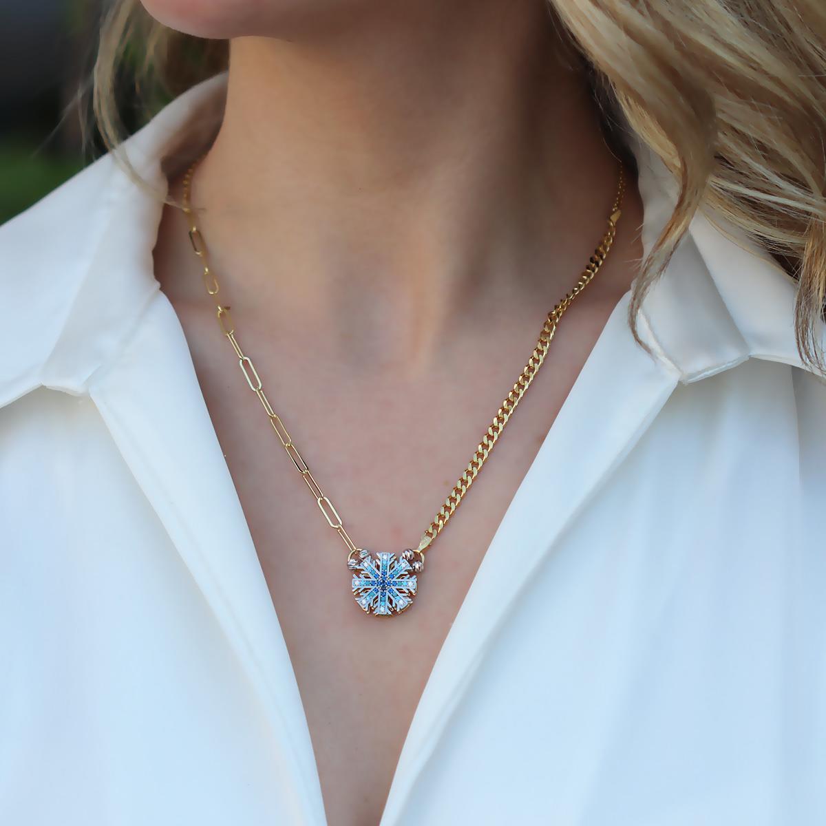 Kar Tanesi Çift Taraflı Gümüş Kolye