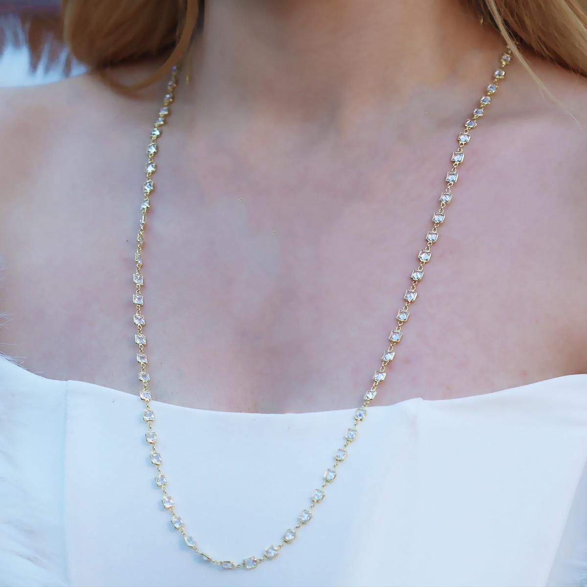 Kare Taş Sıralı Gold Kaplama Gümüş Kolye