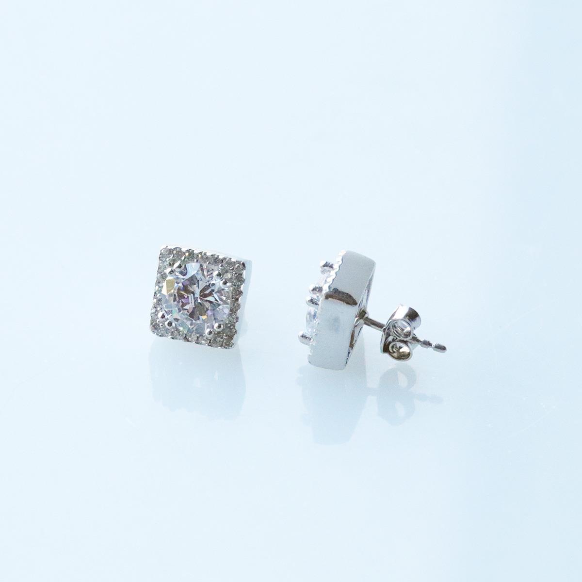 Kare Taşlı Swarovski Gümüş Tektaş Küpe