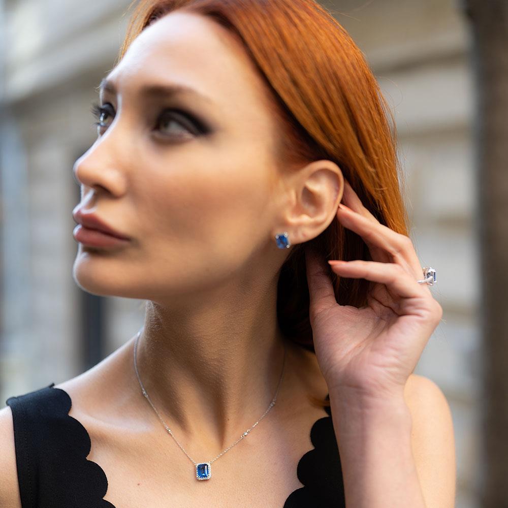 Kök Safir Taşlı 925 Ayar Gümüş Pırlanta Montür Takım