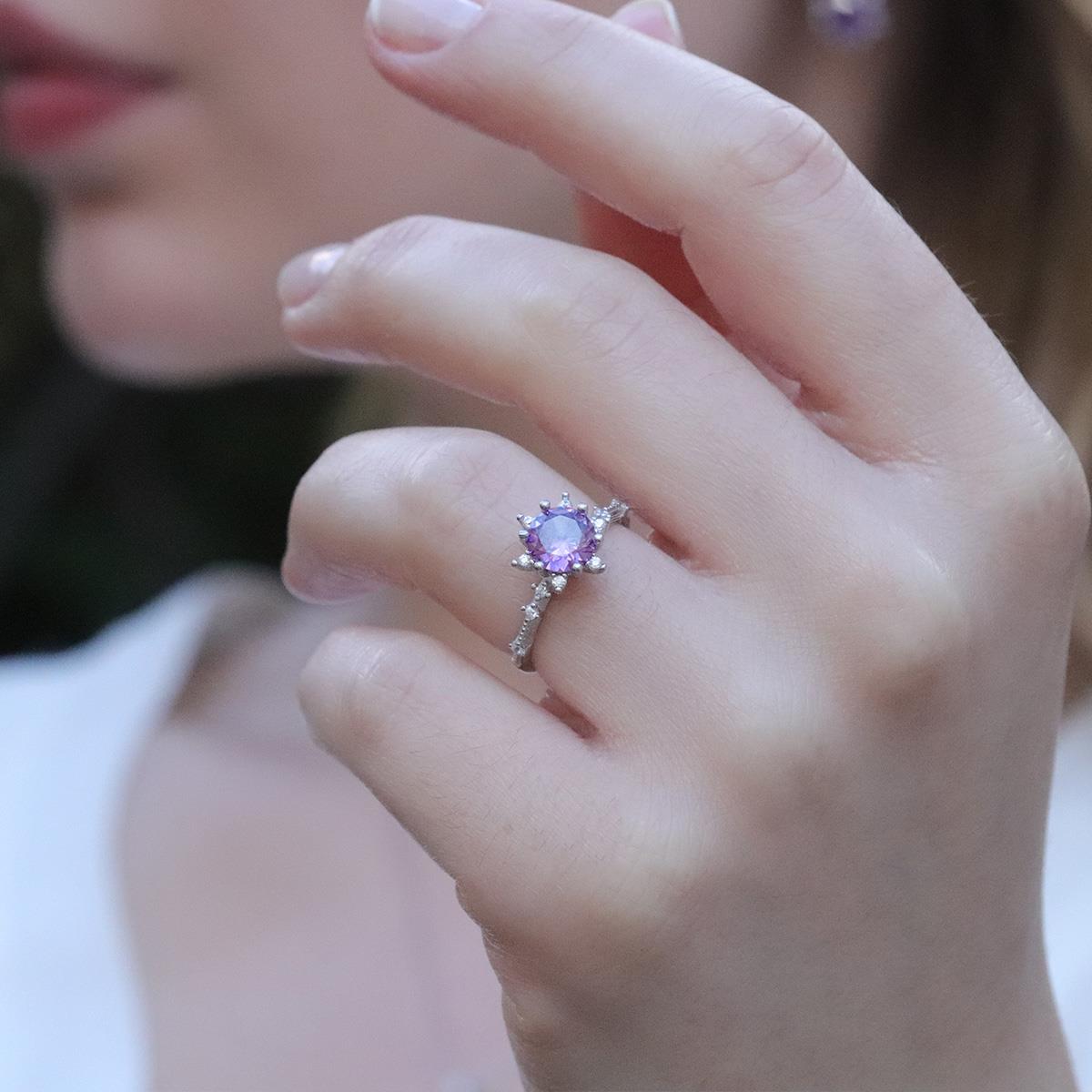 Lotus Çiçeği Ametist Taşlı Gümüş Set