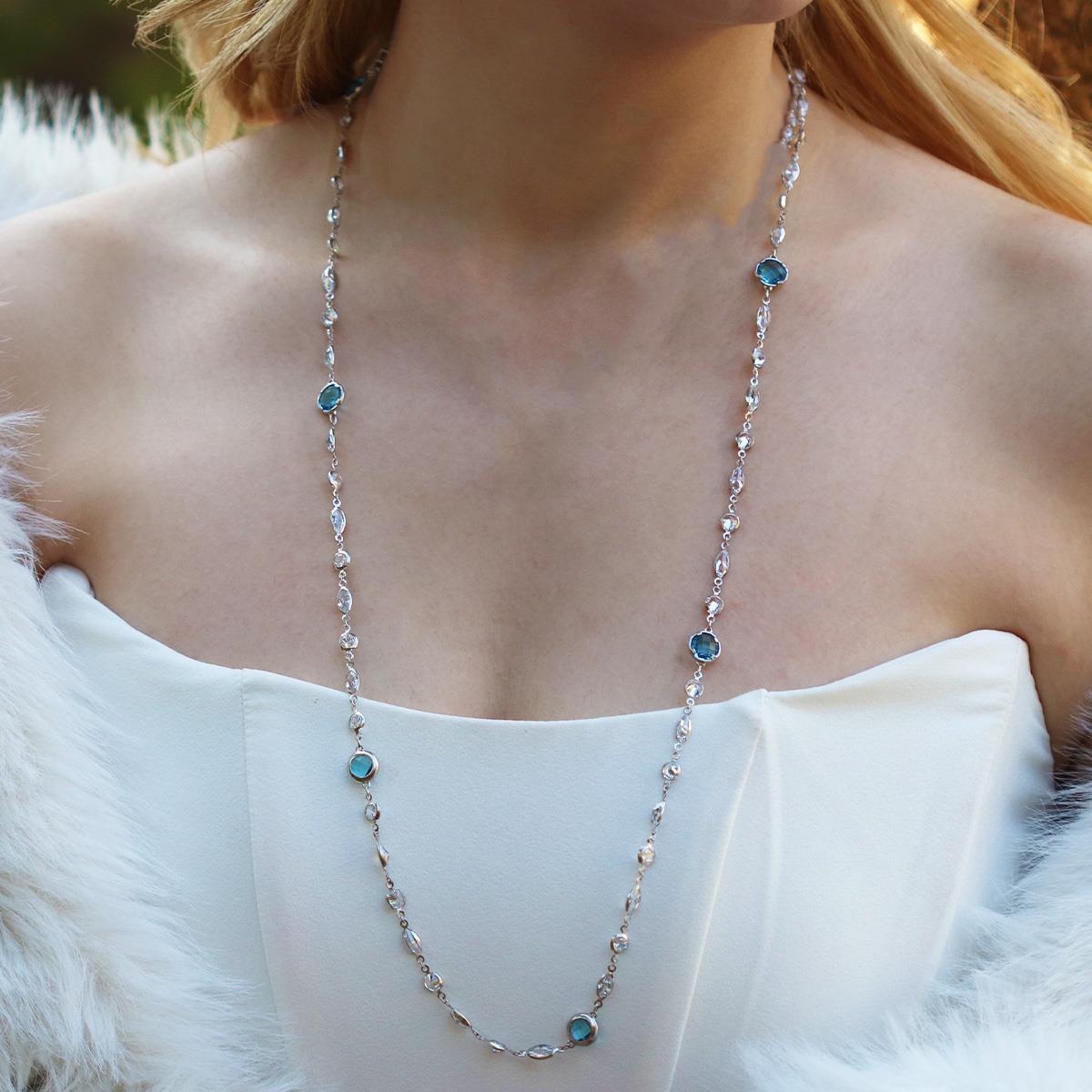 Mavi Swarovski Taşlı Gümüş Kolye