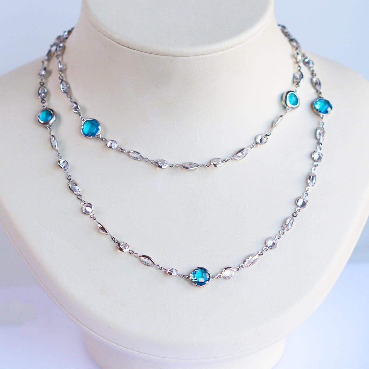 Mavi Swarovski Taşlı Gümüş Kolye