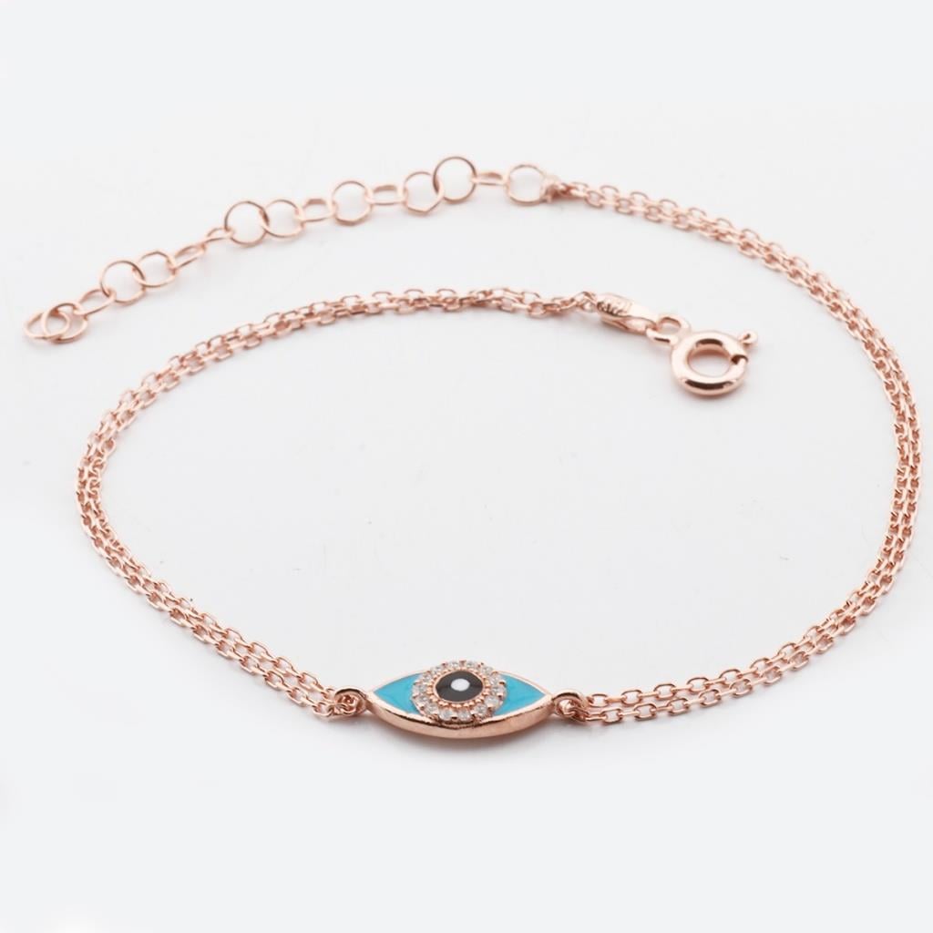 Mine İşli Göz Figürlü Rose Gold Kaplama Gümüş Bileklik