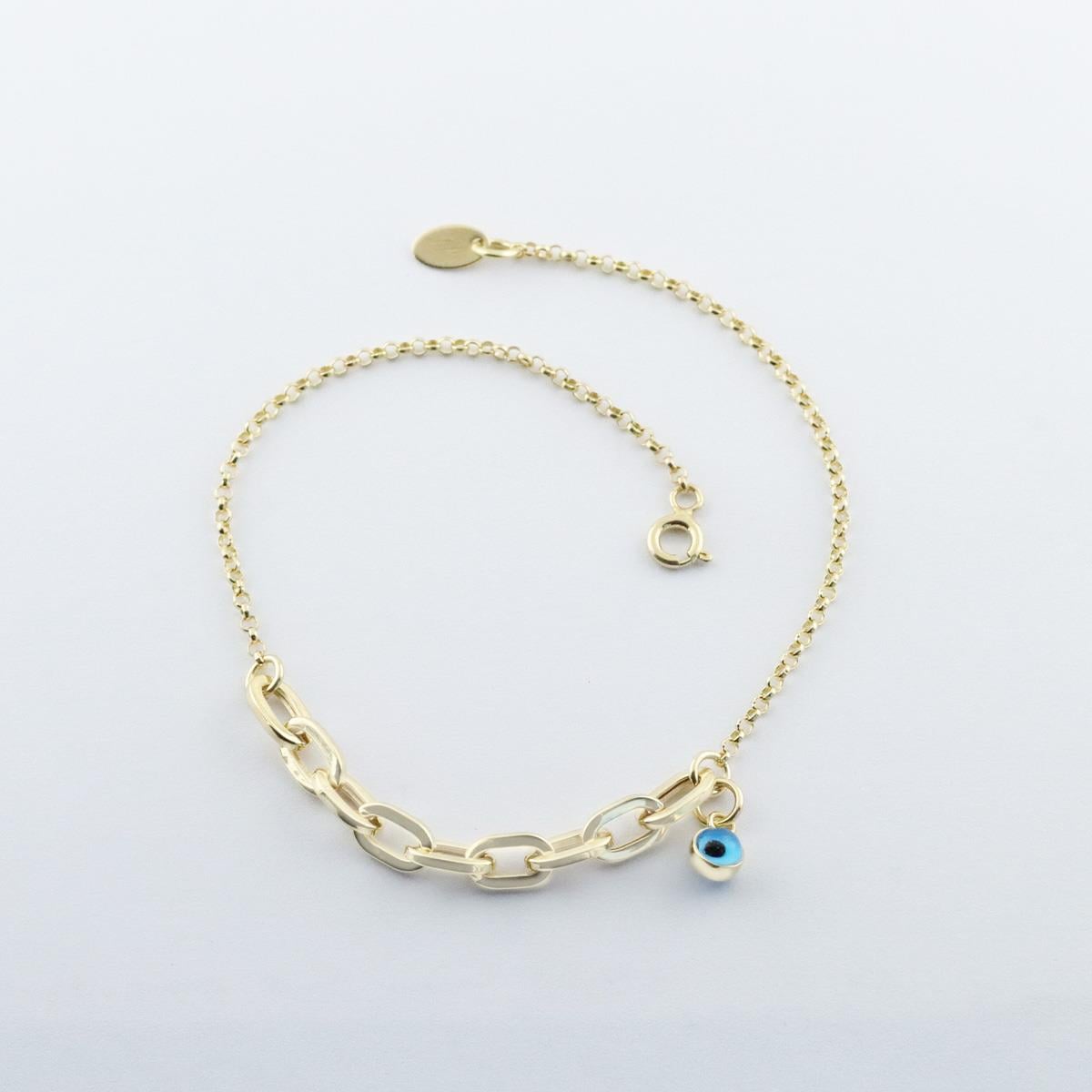 Mini Geçme Halkalı Nazar Boncuklu Gold Kaplama Gümüş Hallow Bileklik