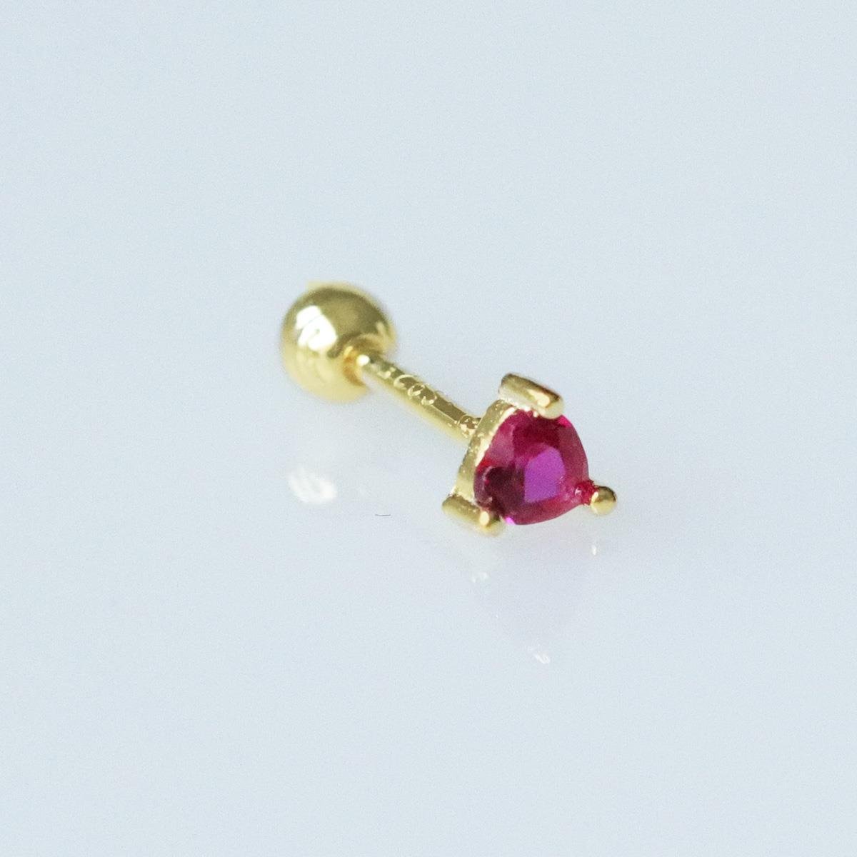 Mini Kalp Pembe Zirkon Taşlı Gold Kaplama Gümüş Tragus