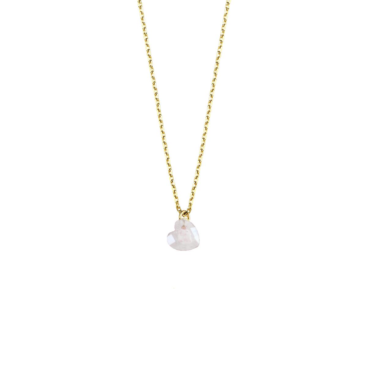 Mini Kalpli Kuvars Taşlı Gold Kaplama Gümüş Kolye