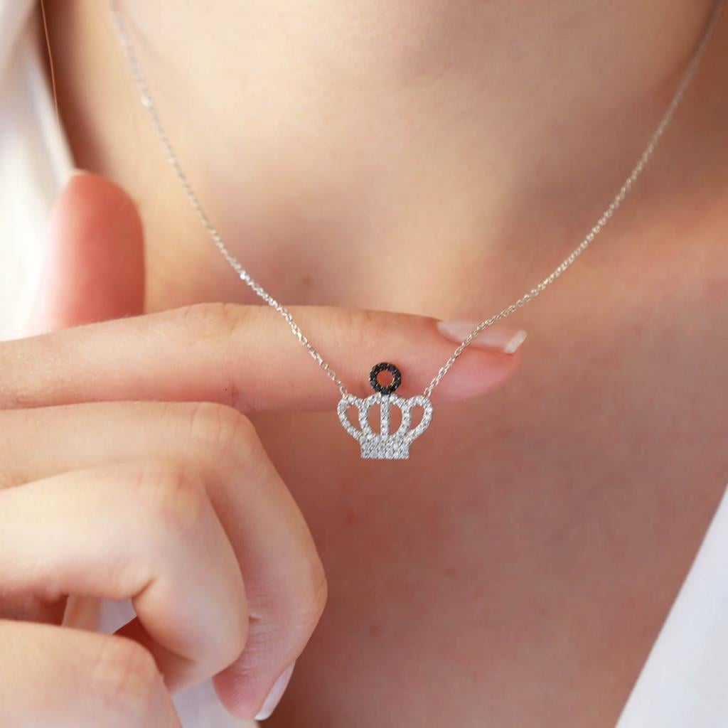 Mini Kral Tacı Zirkon Taşlı Gümüş Kolye