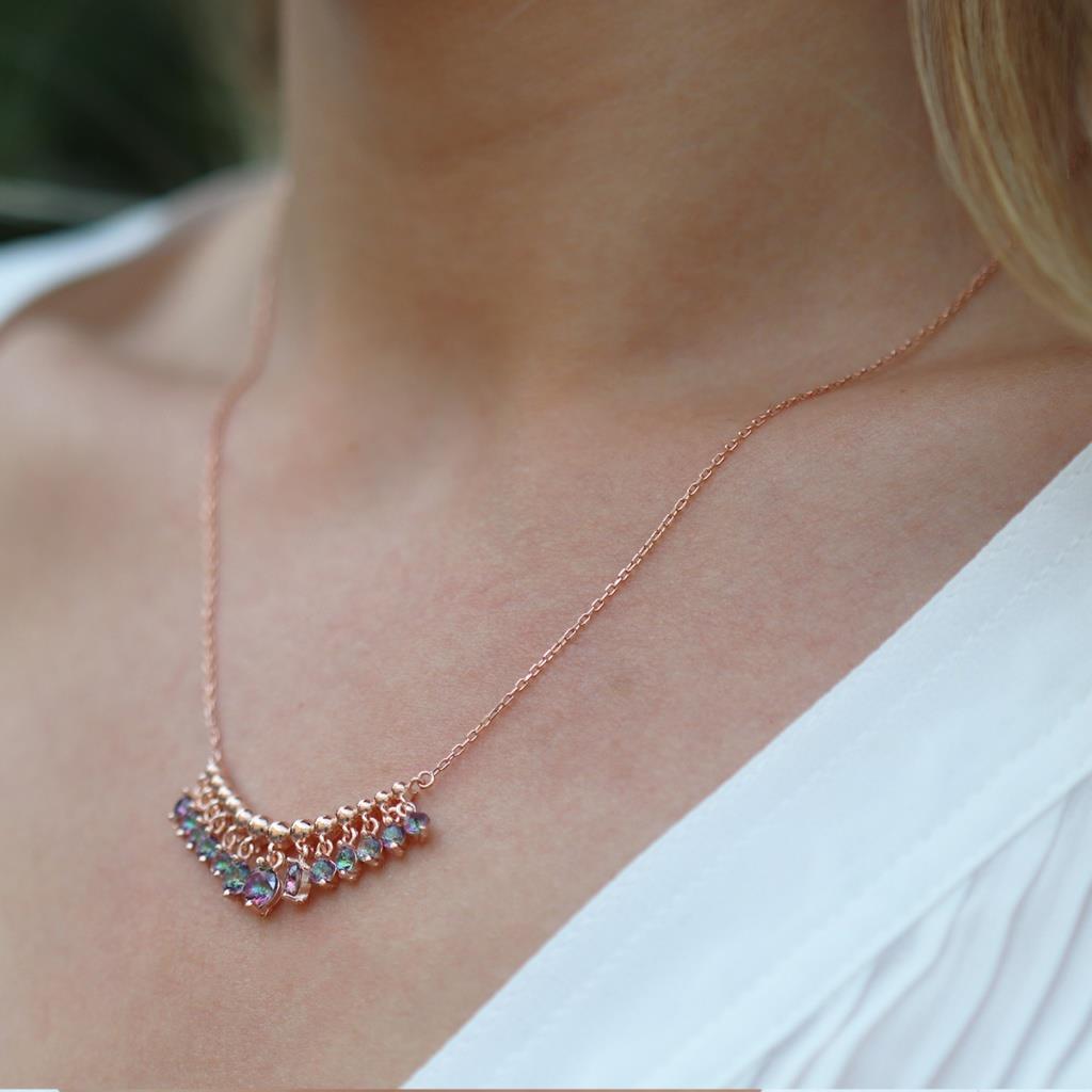 Mistik Topaz Taşlı Rose Gold Kaplama Shakira Gümüş Kolye