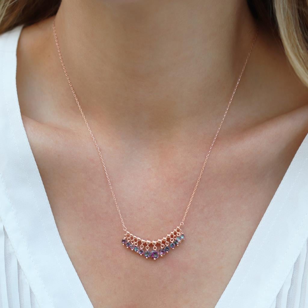 Mistik Topaz Taşlı Rose Gold Kaplama Shakira Gümüş Kolye