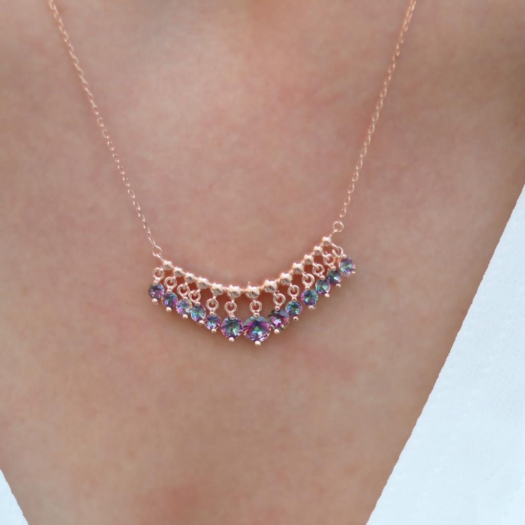 Mistik Topaz Taşlı Rose Gold Kaplama Shakira Gümüş Kolye