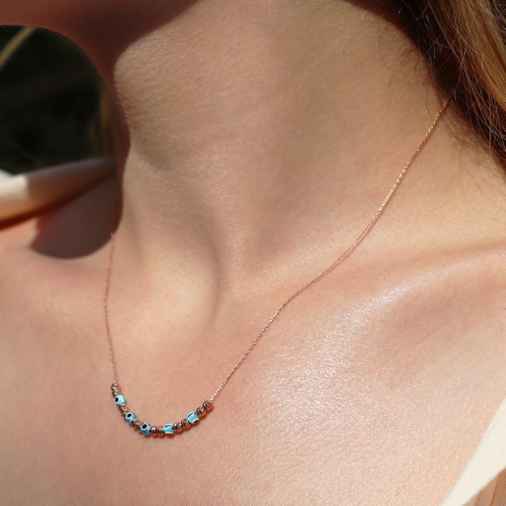 Nazar Boncuklu Dorika Gümüş Kolye