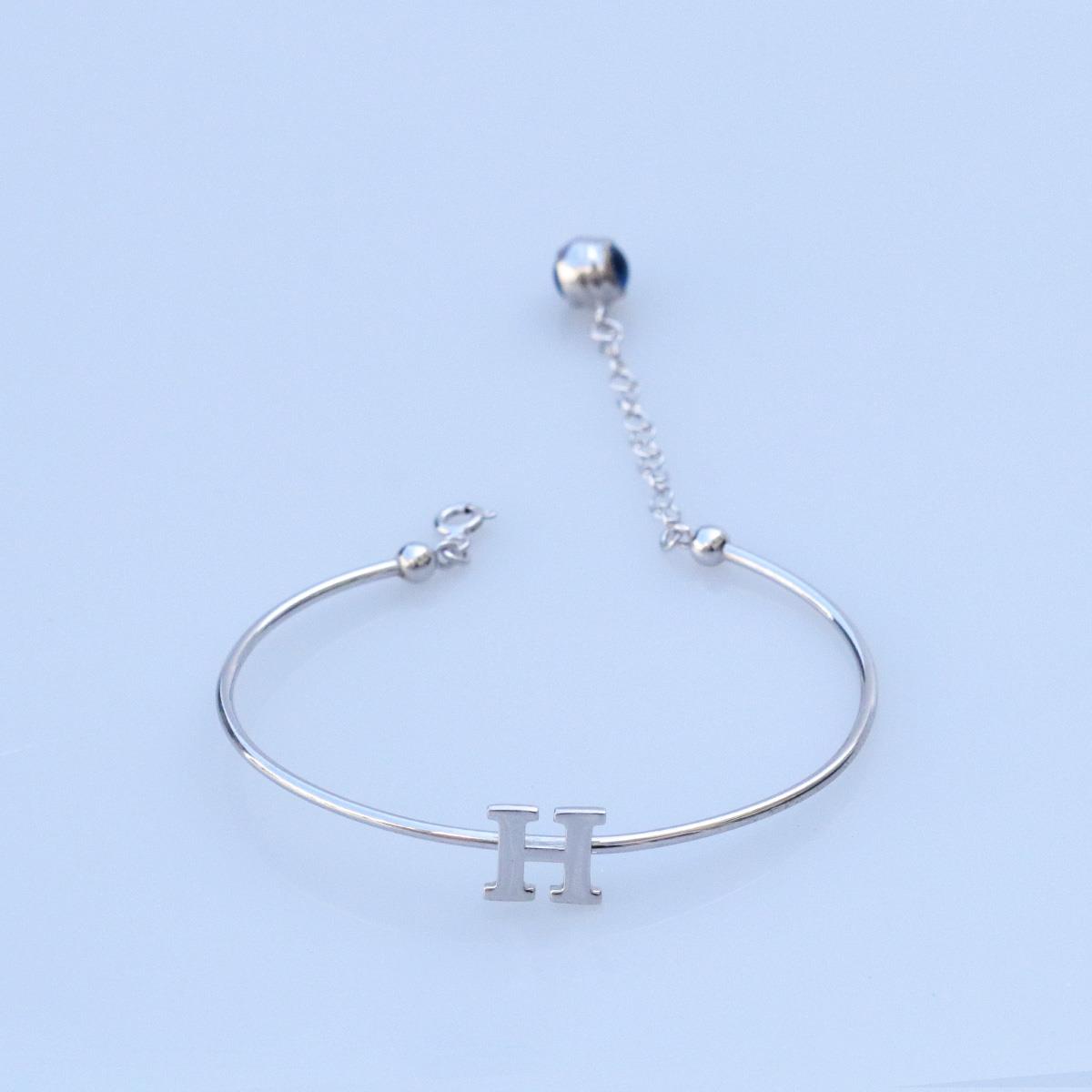 Nazar Boncuklu H Harfi Gümüş Bileklik