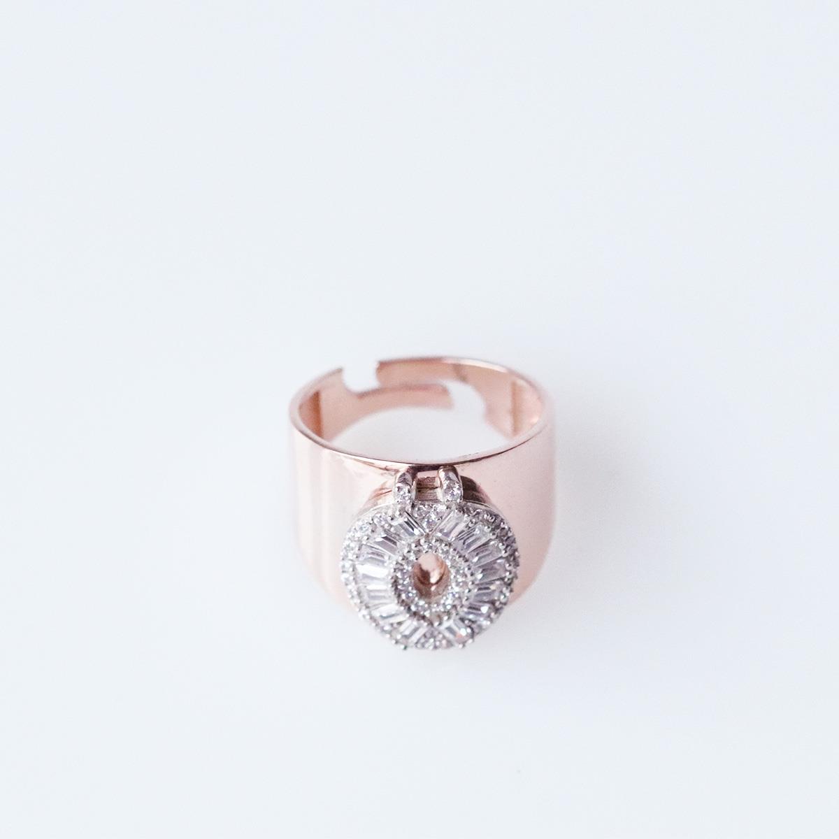 Ö Harfi Baget Taşlı Rose Gold Kaplama Gümüş Yüzük