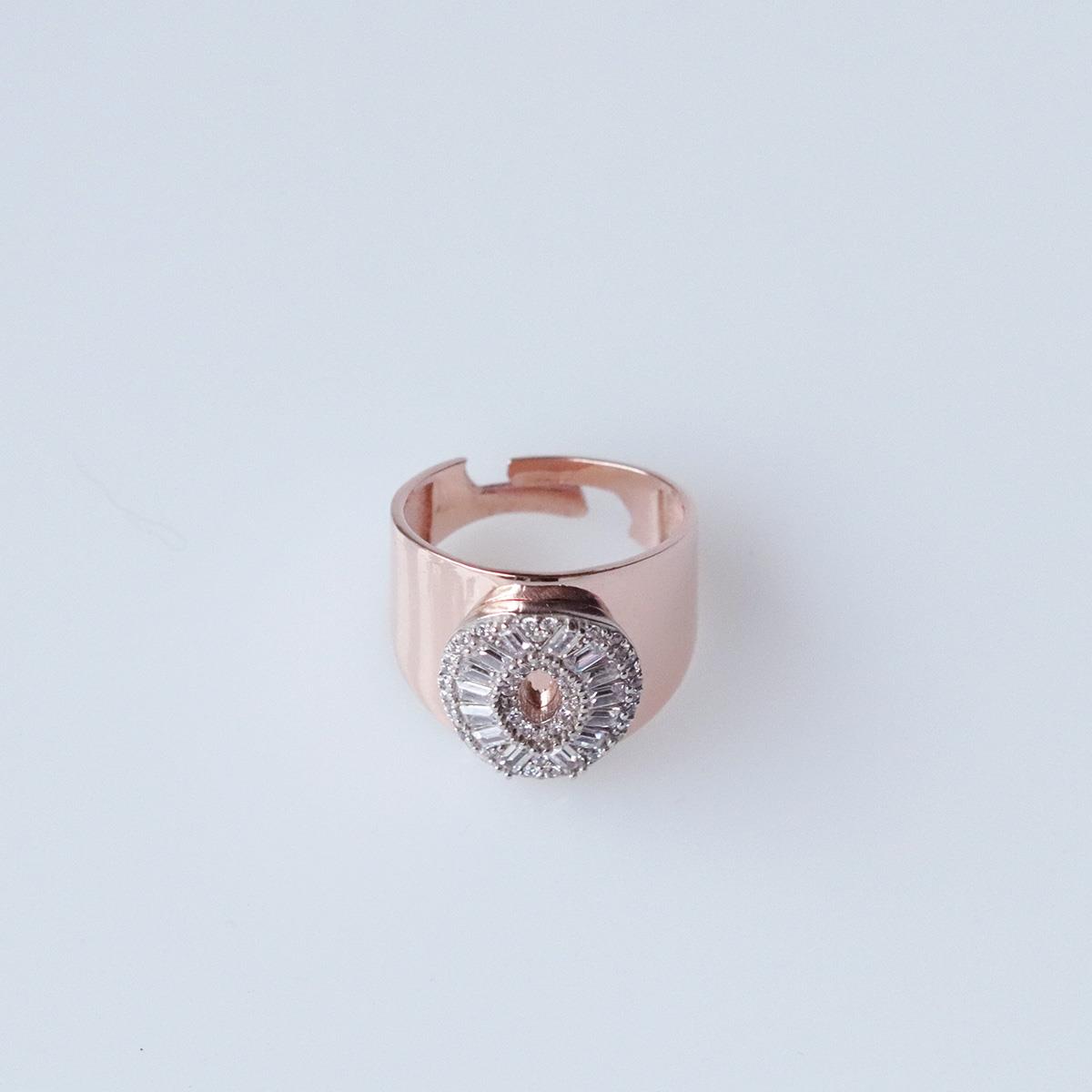 O Harfi Baget Taşlı Rose Gold Kaplama Gümüş Yüzük