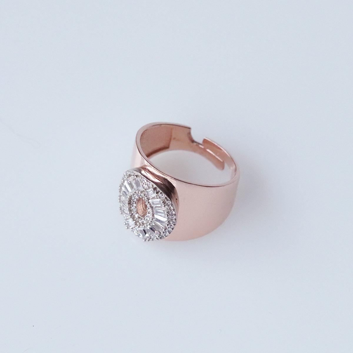 O Harfi Baget Taşlı Rose Gold Kaplama Gümüş Yüzük